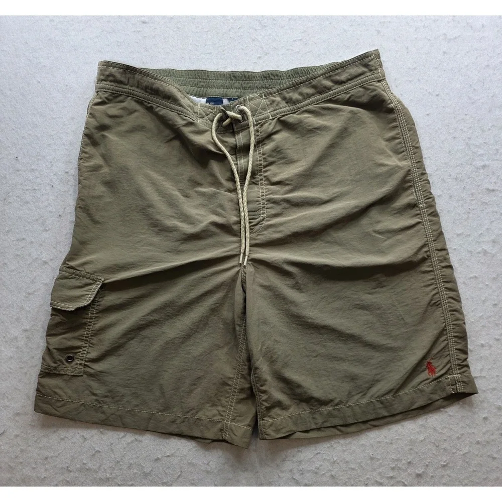 Polo Ralph Lauren Vintage Men's Brown w Red Pony Lined Swim Shorts. Size M